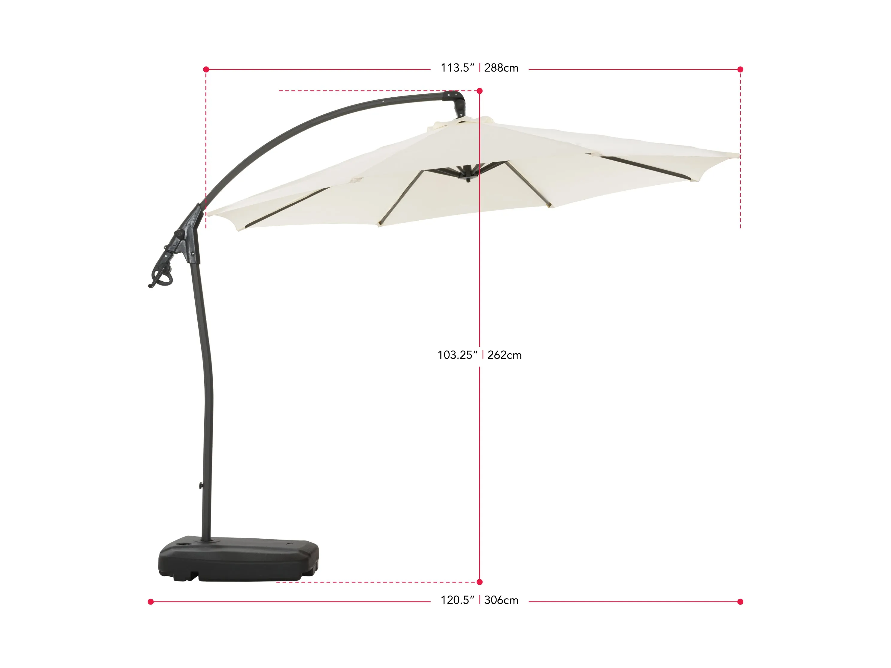 10ft White Cantilever Umbrella with Base