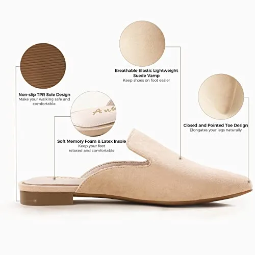 Ankis Mules for Women Flats -Black Womens Mules Flats Comfortable Pointed Toe Mules for Women Slip on