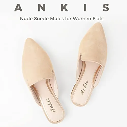 Ankis Mules for Women Flats -Black Womens Mules Flats Comfortable Pointed Toe Mules for Women Slip on