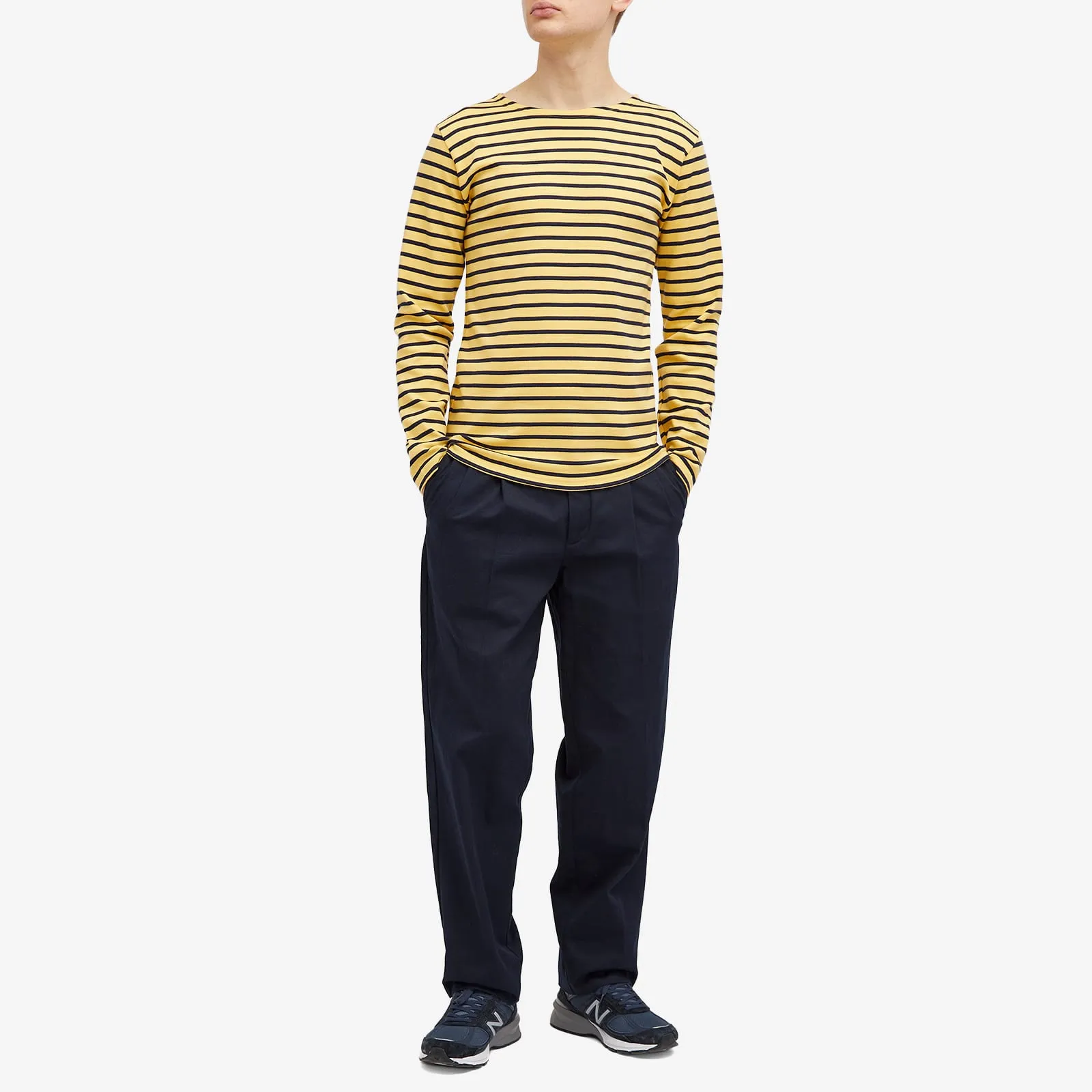 Armor-Lux 2297 Long Sleeve Houat Mariniere T-Shirt, Yellow & Marine Deep