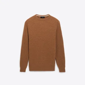 Basketweave Knit Crew Neck Sweater