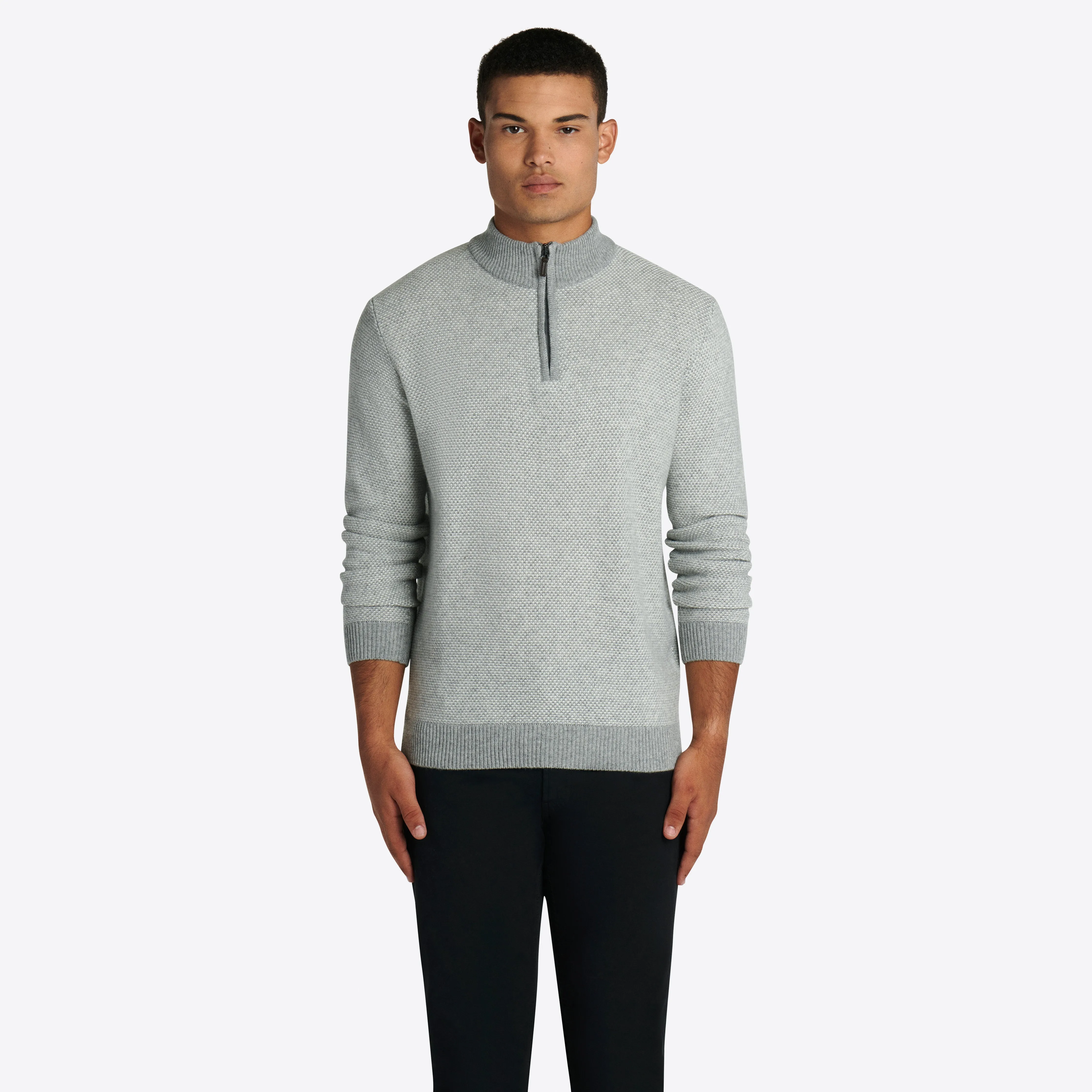 Bird's Eye Quarter Zip Mock Neck Sweater