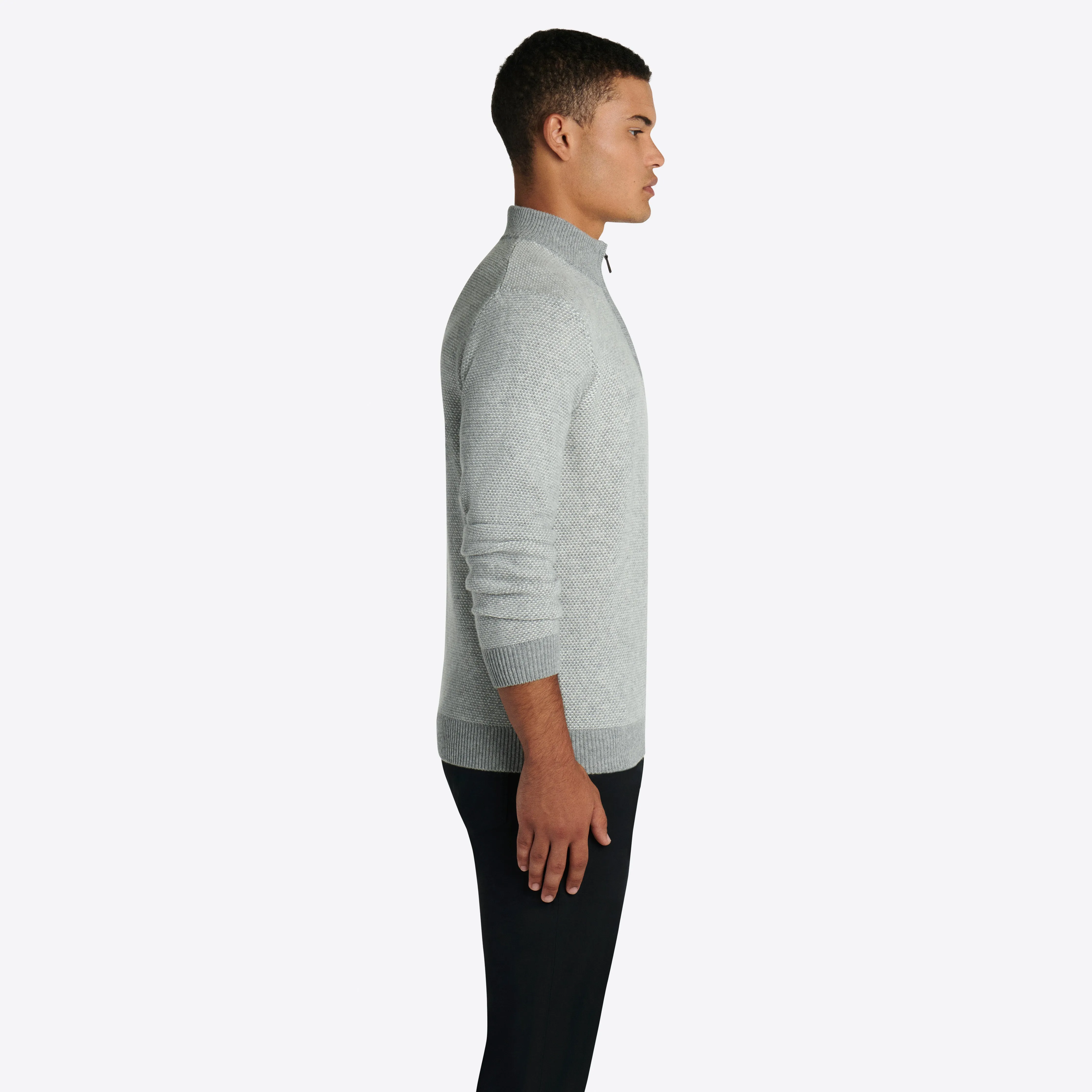 Bird's Eye Quarter Zip Mock Neck Sweater