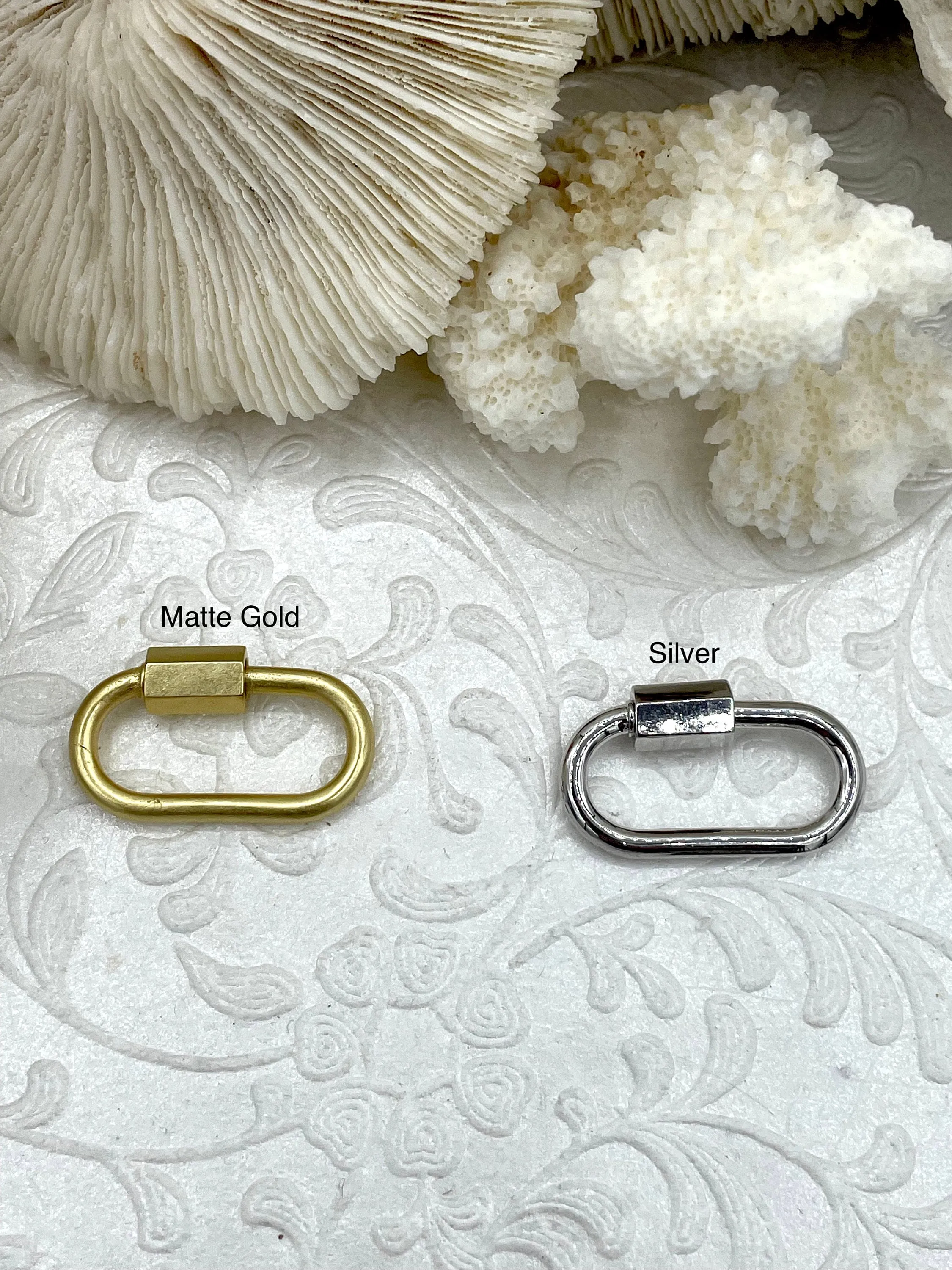 Brass Carabiner Large Oval lock clasps. Matte Gold or Silver, Carabiner Screw Clasp, Carabiner Screw Pendant, Screw Connector Lock.Fast Ship