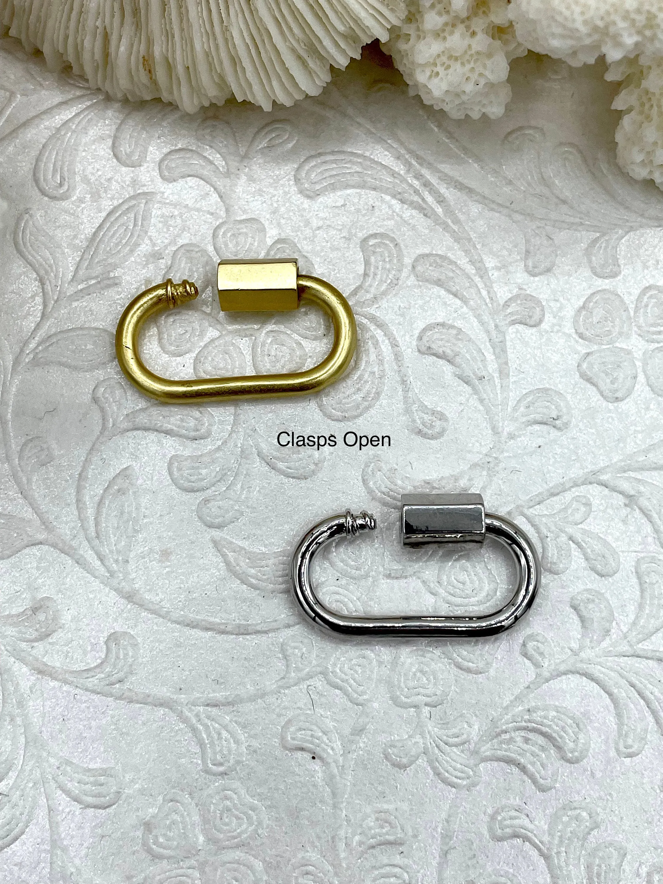 Brass Carabiner Large Oval lock clasps. Matte Gold or Silver, Carabiner Screw Clasp, Carabiner Screw Pendant, Screw Connector Lock.Fast Ship