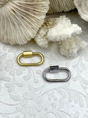 Brass Carabiner Large Oval lock clasps. Matte Gold or Silver, Carabiner Screw Clasp, Carabiner Screw Pendant, Screw Connector Lock.Fast Ship