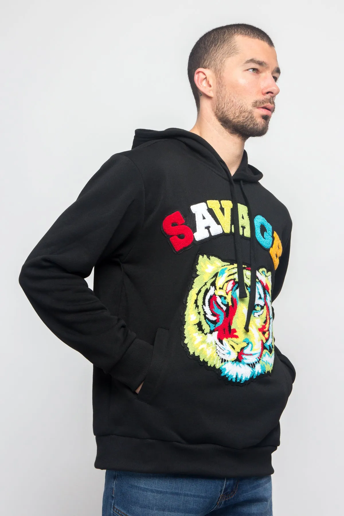 Colorful Chenille Patched Savage Tiger Hoodie