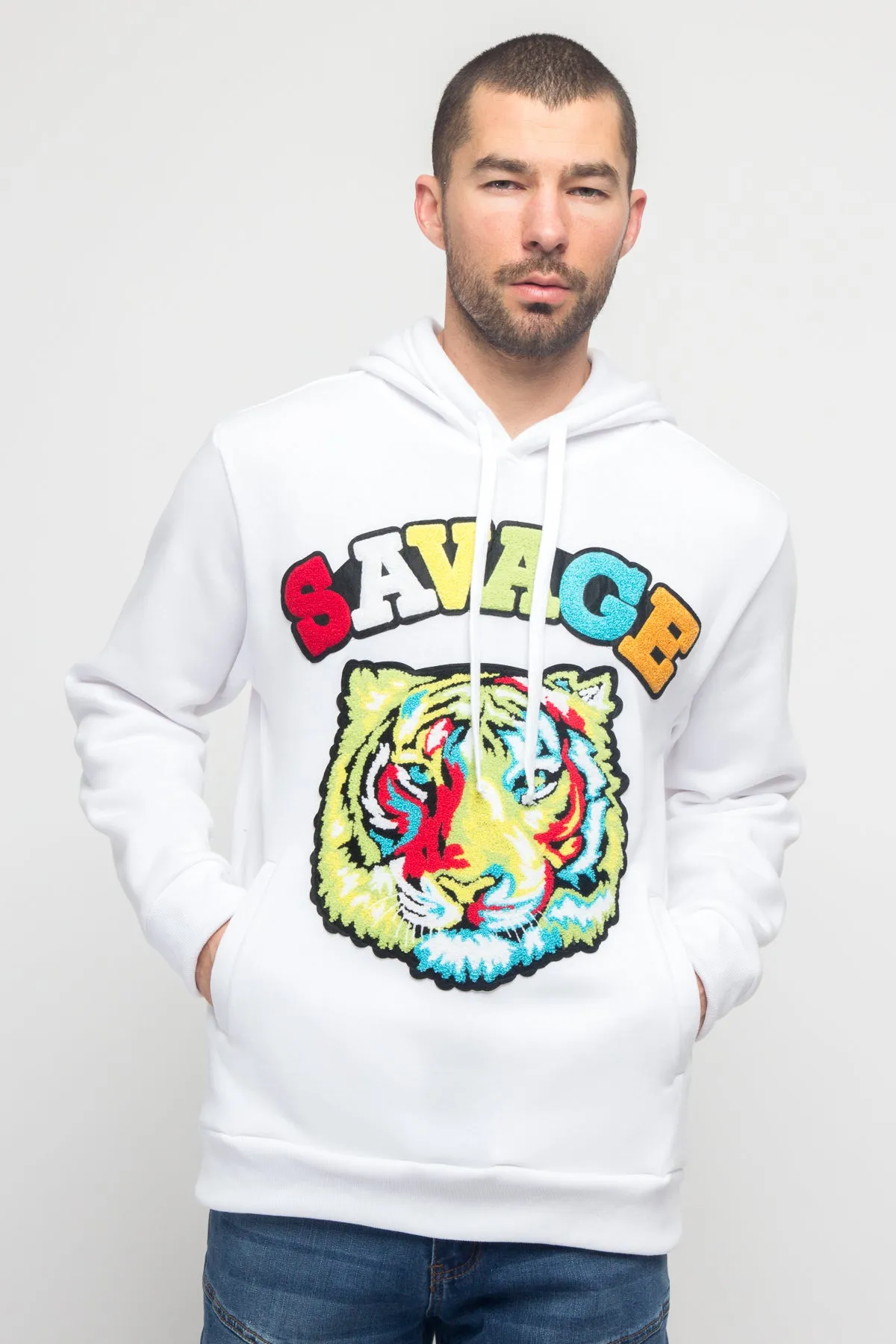 Colorful Chenille Patched Savage Tiger Hoodie