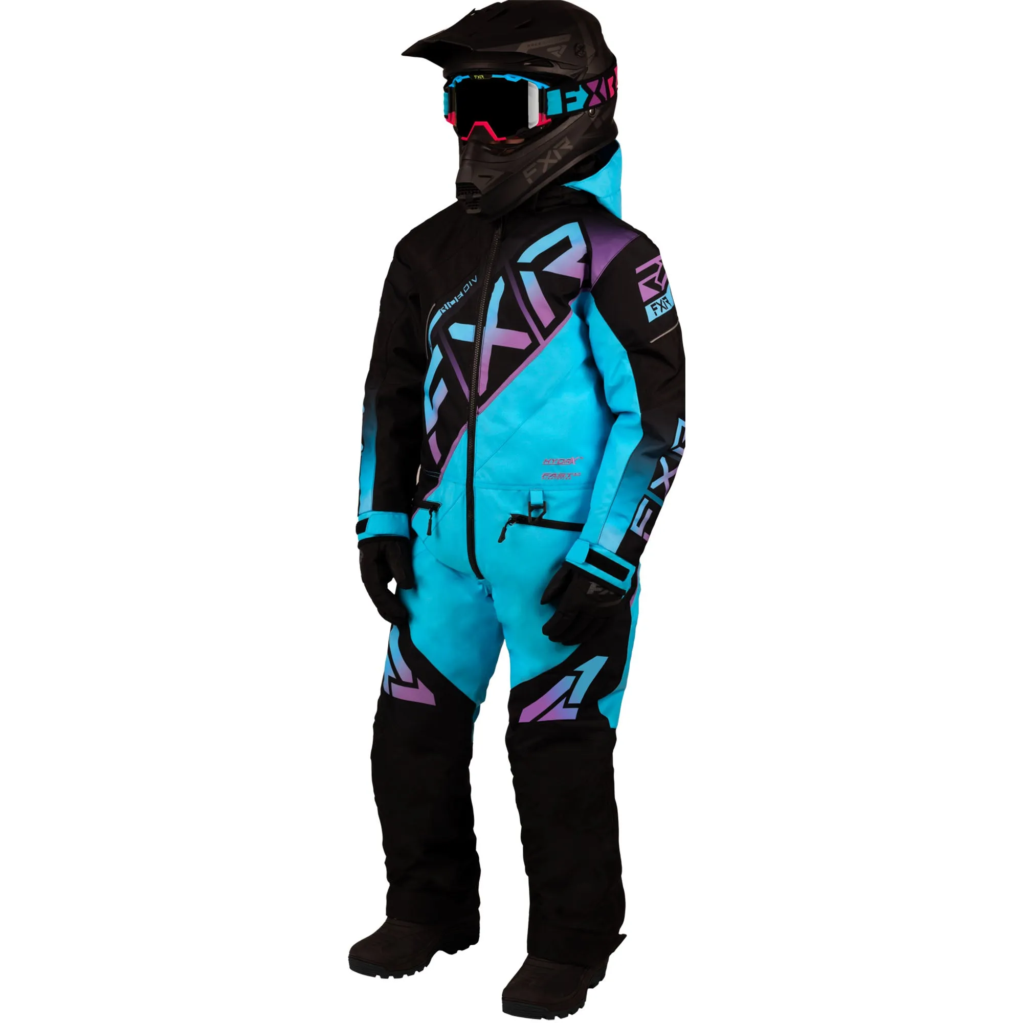 FXR Child CX Snowmobile Monosuit Black/Sky-Lilac Fade Blue