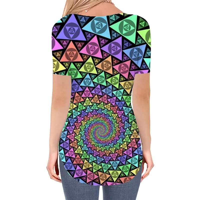 Geometric T Shirt Women Psychedelic V-neck Tshirt Vortex T-shirts 3d Triangle Funny T shirts