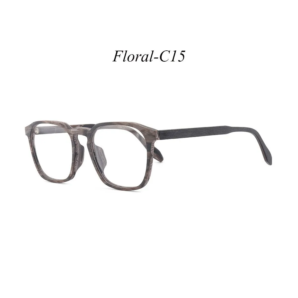 Hdcrafter Men's Full Rim Oversized Square Wood Frame Eyeglasses 1692