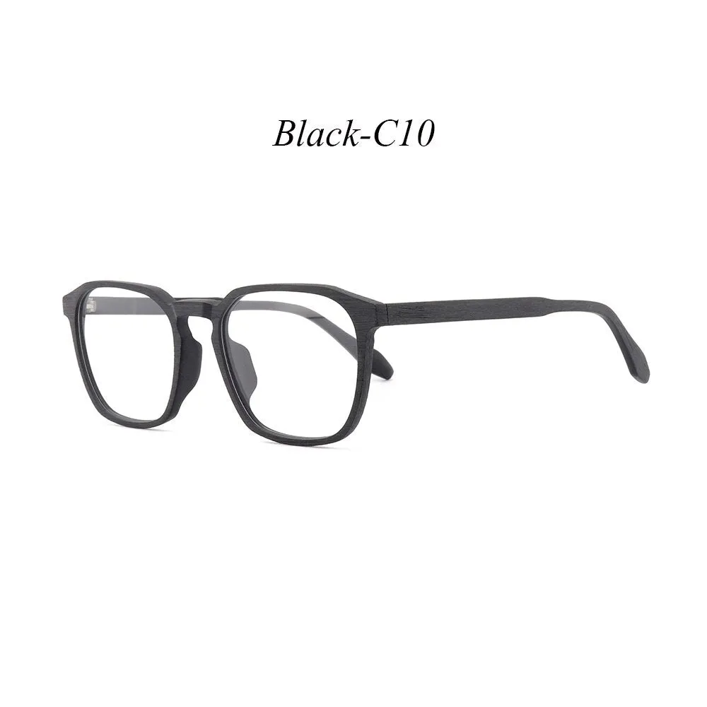 Hdcrafter Men's Full Rim Oversized Square Wood Frame Eyeglasses 1692