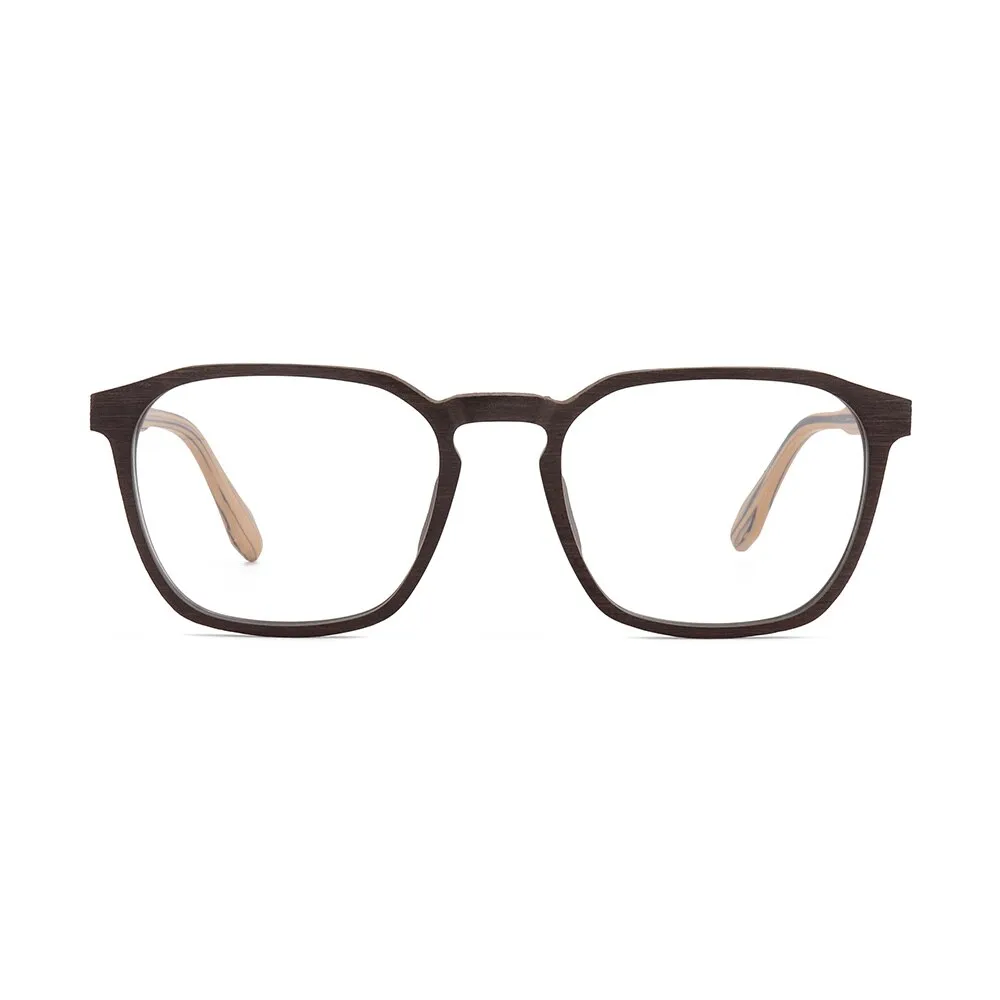 Hdcrafter Men's Full Rim Oversized Square Wood Frame Eyeglasses 1692