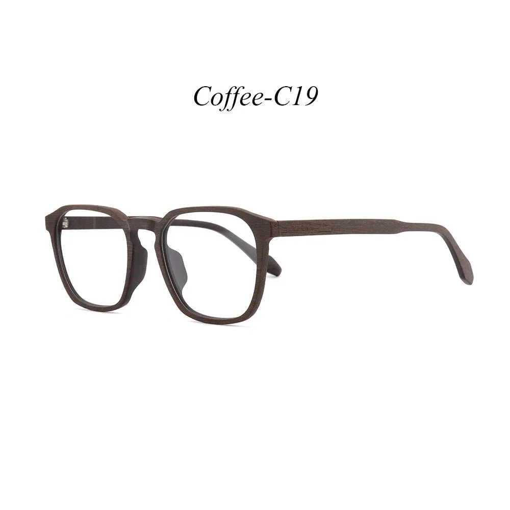 Hdcrafter Men's Full Rim Oversized Square Wood Frame Eyeglasses 1692