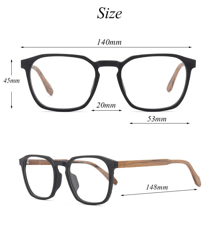 Hdcrafter Men's Full Rim Oversized Square Wood Frame Eyeglasses 1692