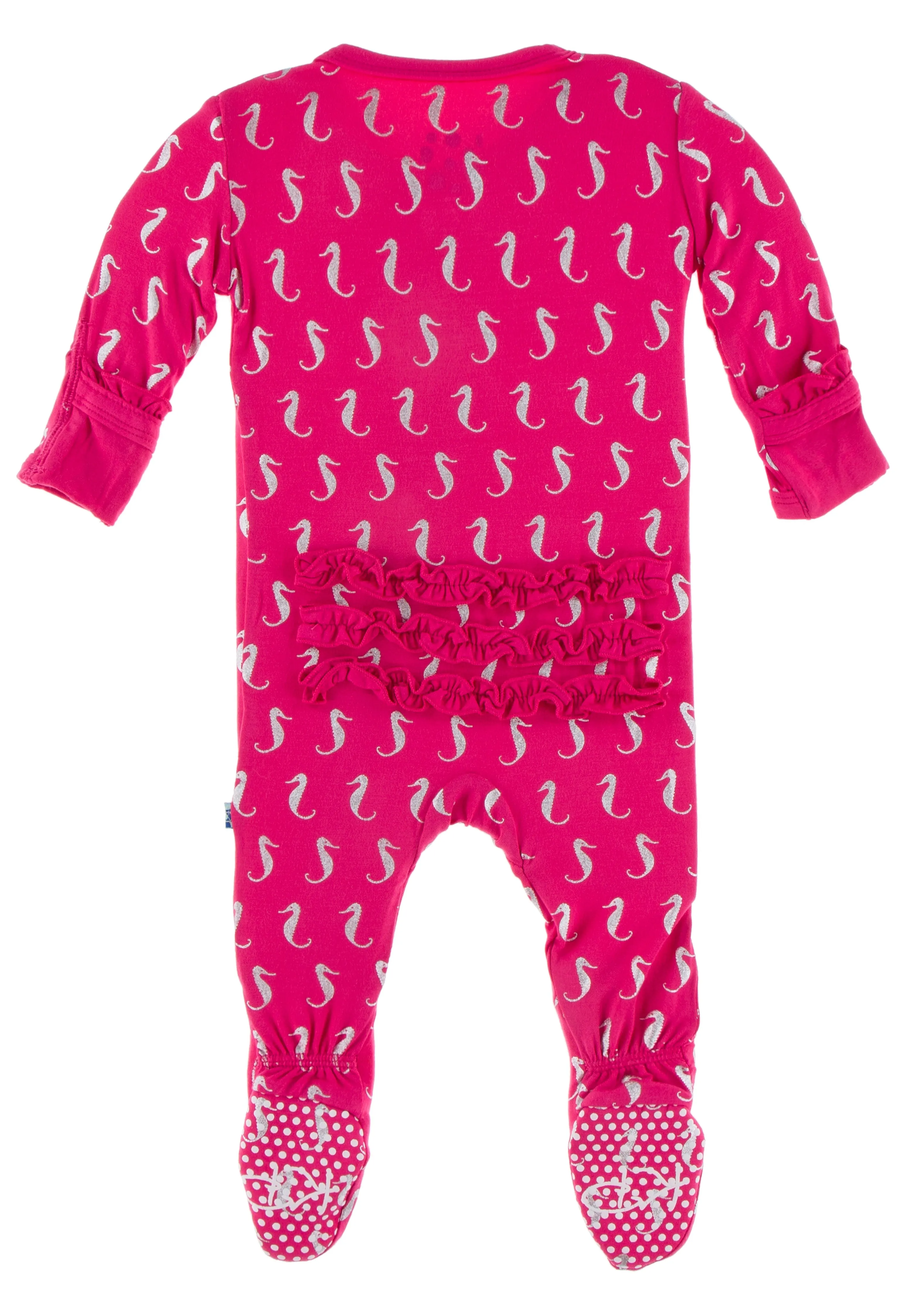 KicKee Pants Prickly Pear Mini Seahorses Muffin Ruffle Footie with Zipper