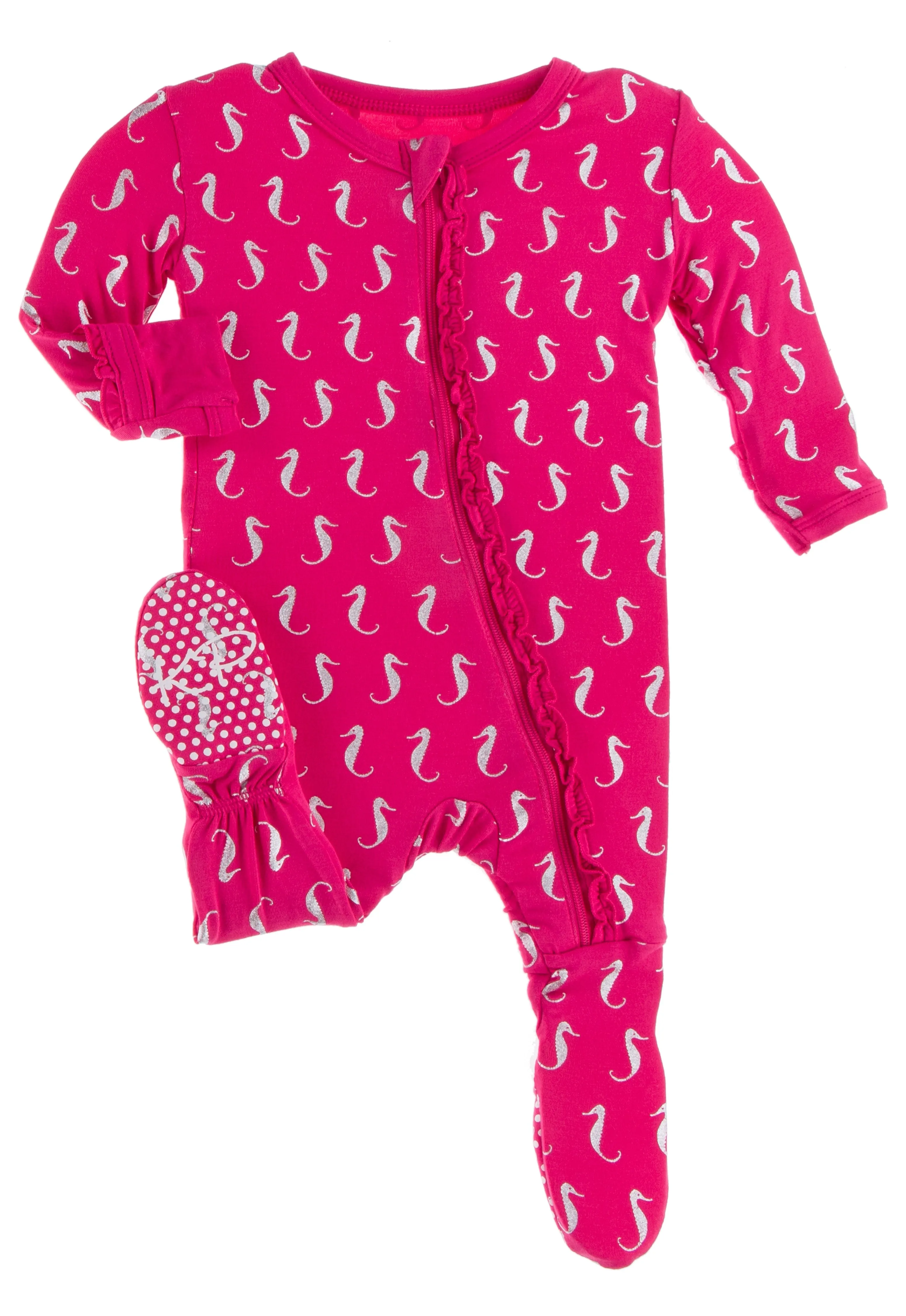 KicKee Pants Prickly Pear Mini Seahorses Muffin Ruffle Footie with Zipper