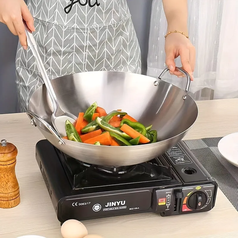 kkboxly Versatile Stainless Steel Wok - Perfect for Gas & Induction Cooking, Durable Kitchen Essential