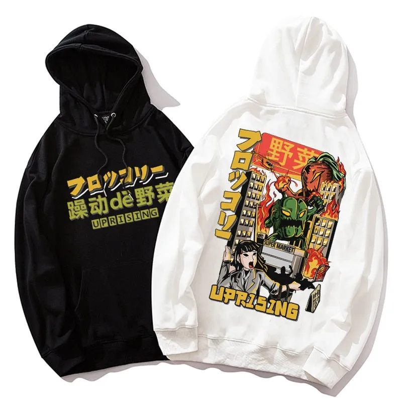 Men Hip Hop Japanese Harajuku Cartoon Monster  Streetwear  Tops  Cotton  Oversized HipHop Hoodies, Sweatshirts