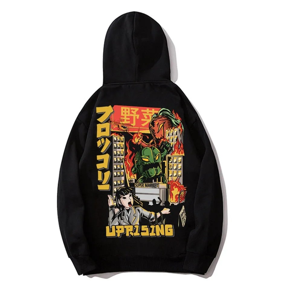 Men Hip Hop Japanese Harajuku Cartoon Monster  Streetwear  Tops  Cotton  Oversized HipHop Hoodies, Sweatshirts