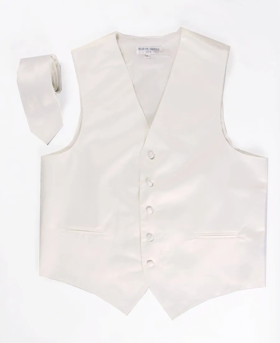 Men's Cream Satin Vest with Necktie