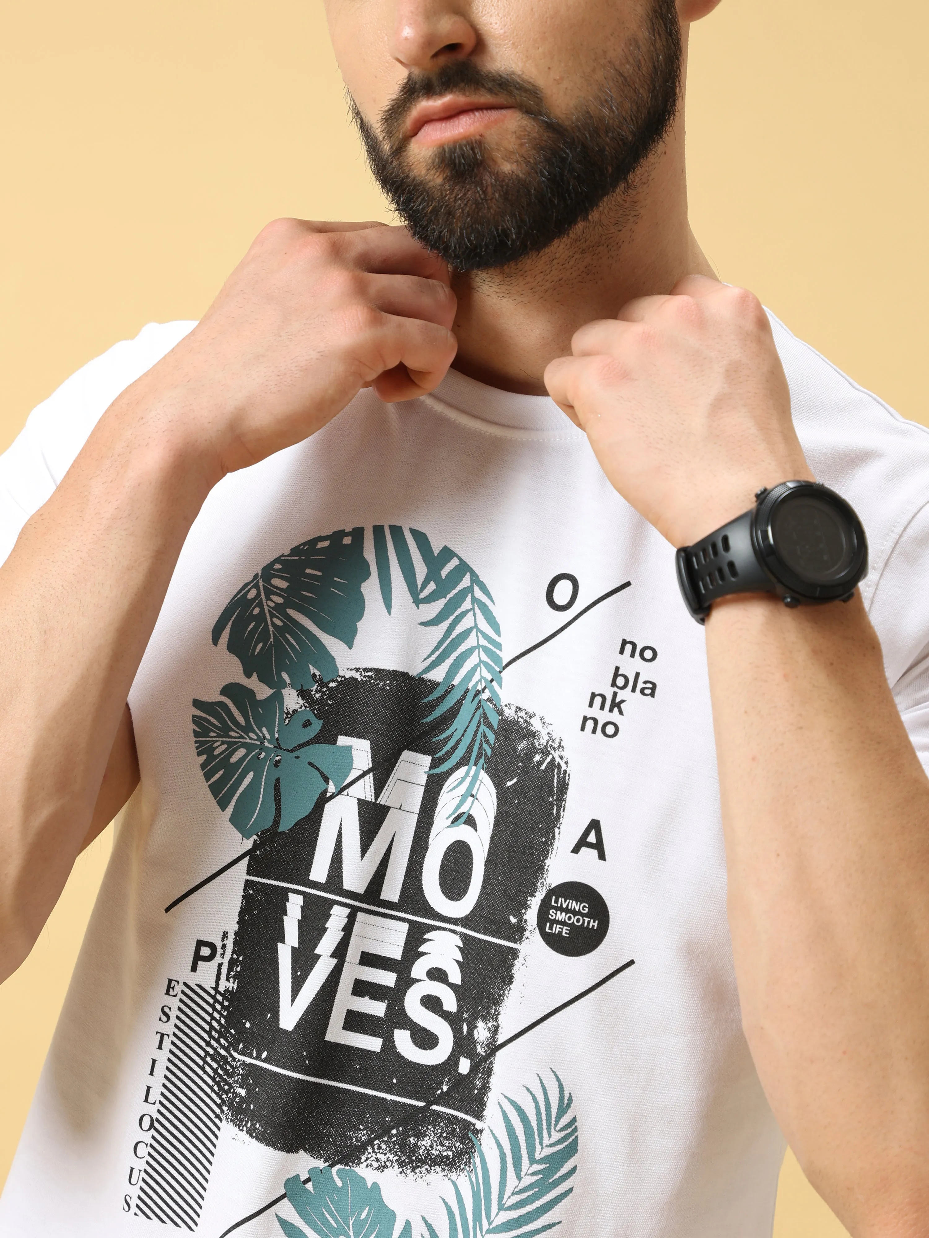 Moves Chest Print Black/Blue Crew Neck T-Shirt