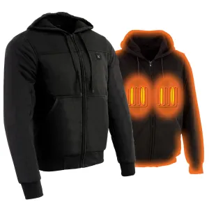 Nexgen Heat NXM1713SET Men's “Fiery’’ Heated Hoodie- Black Zipper Front Sweatshirt Jacket for Winter w/Battery Pack