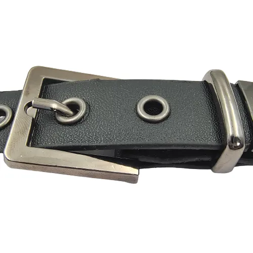 Nickel With Black PU Prong Belt Buckle