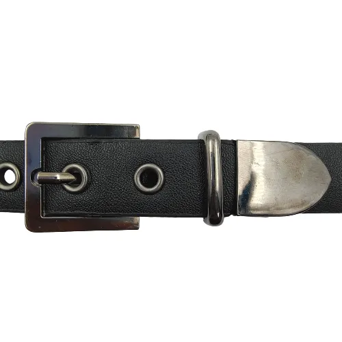 Nickel With Black PU Prong Belt Buckle