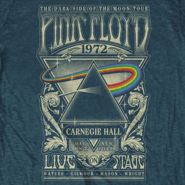 Pink Floyd Adult T-Shirt - Dark Side Of The Moon Tour 1972 - Denim Blue