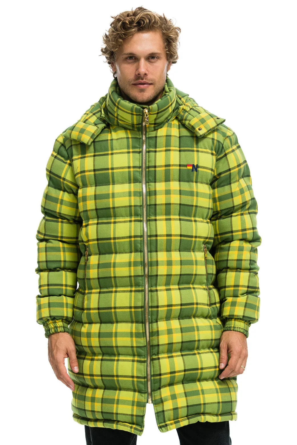 PLAID UNISEX LONG TREKKER JACKET - AVOCADO PLAID