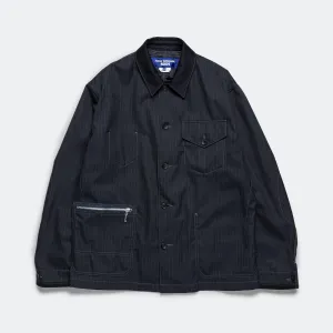 Polyester Wool Herringbone Jacket - Navy