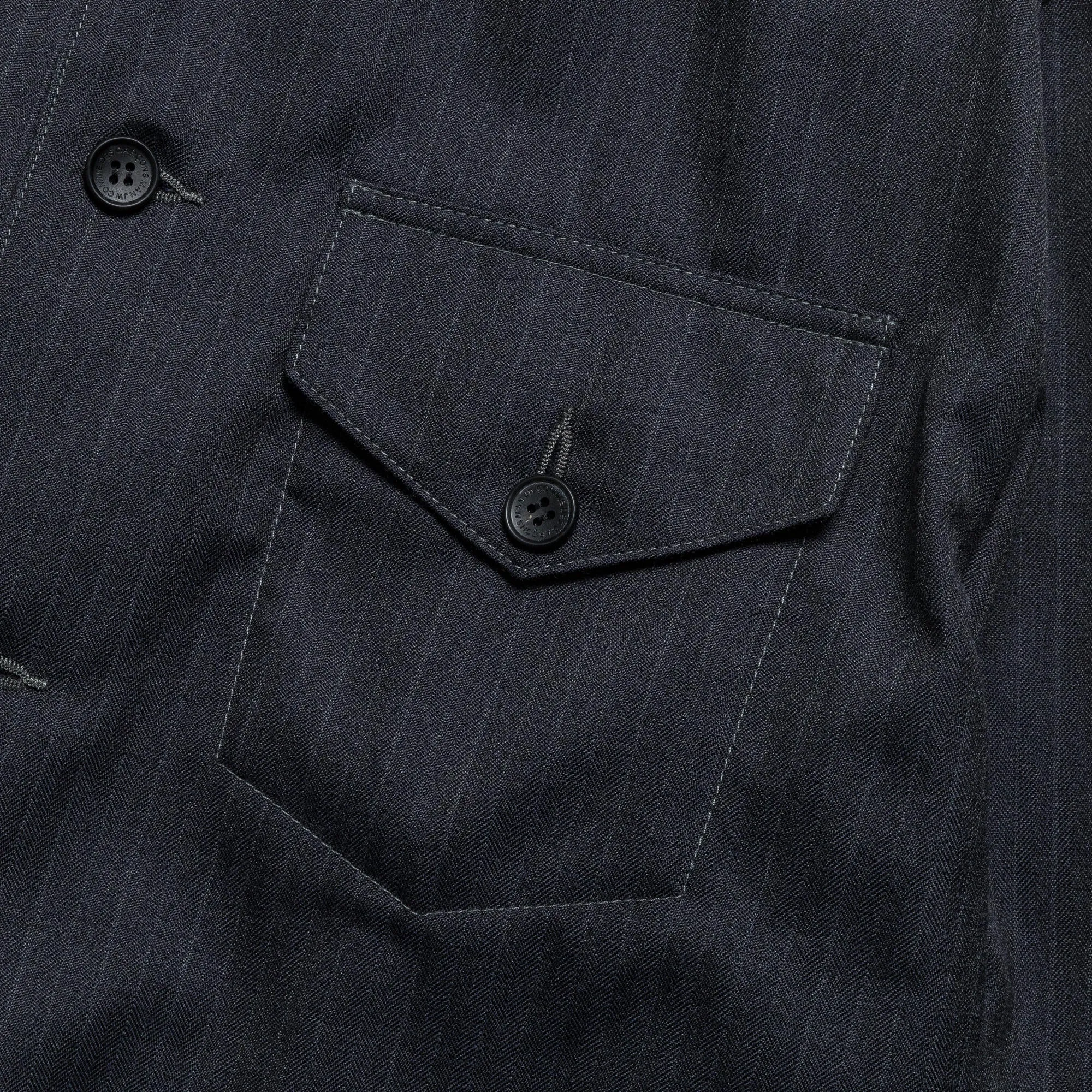 Polyester Wool Herringbone Jacket - Navy