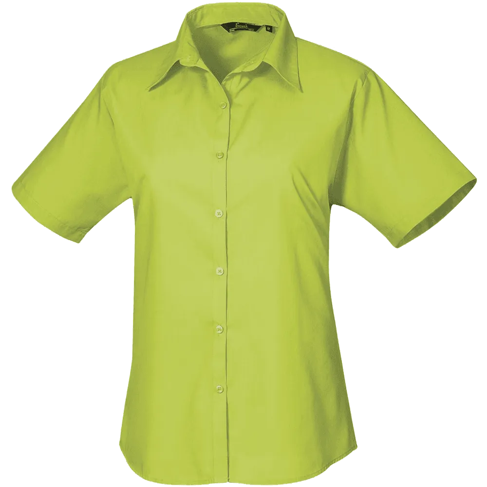 Premier Short Sleeve Poplin Blouse Plain Work Shirt