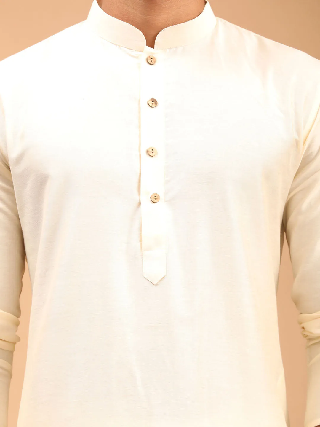 VASTRAMAY Cream Viscose Kurta Pyjama Set