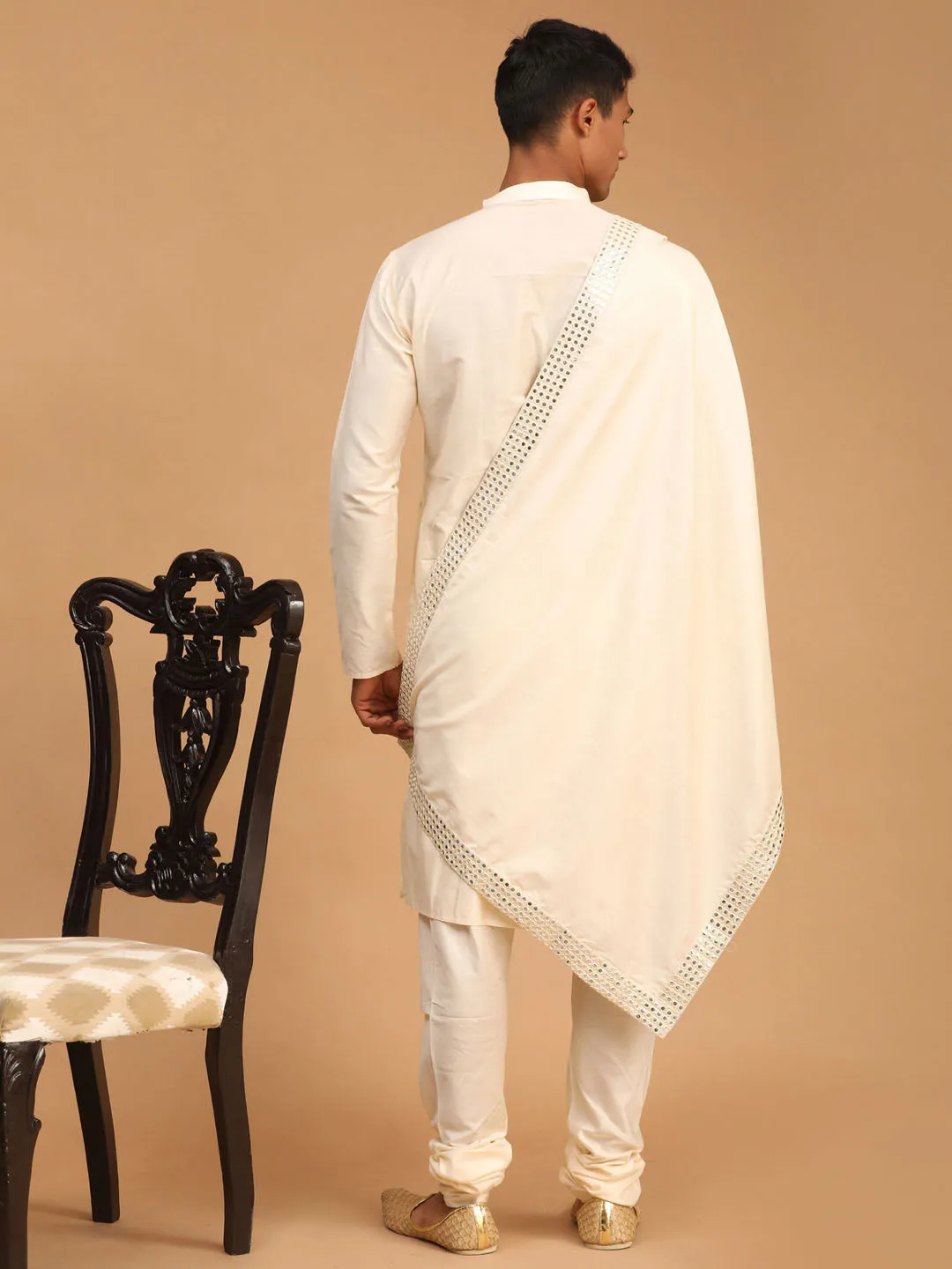 VASTRAMAY Cream Viscose Kurta Pyjama Set