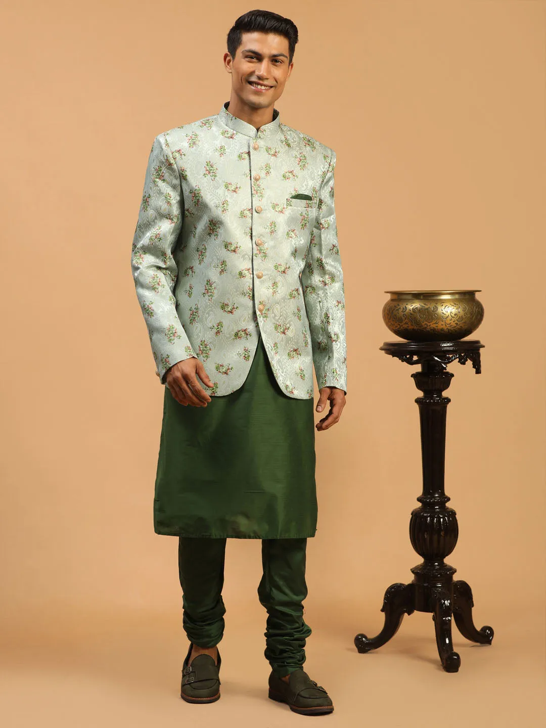 VASTRAMAY Green Jodhpuri And Kurta Set