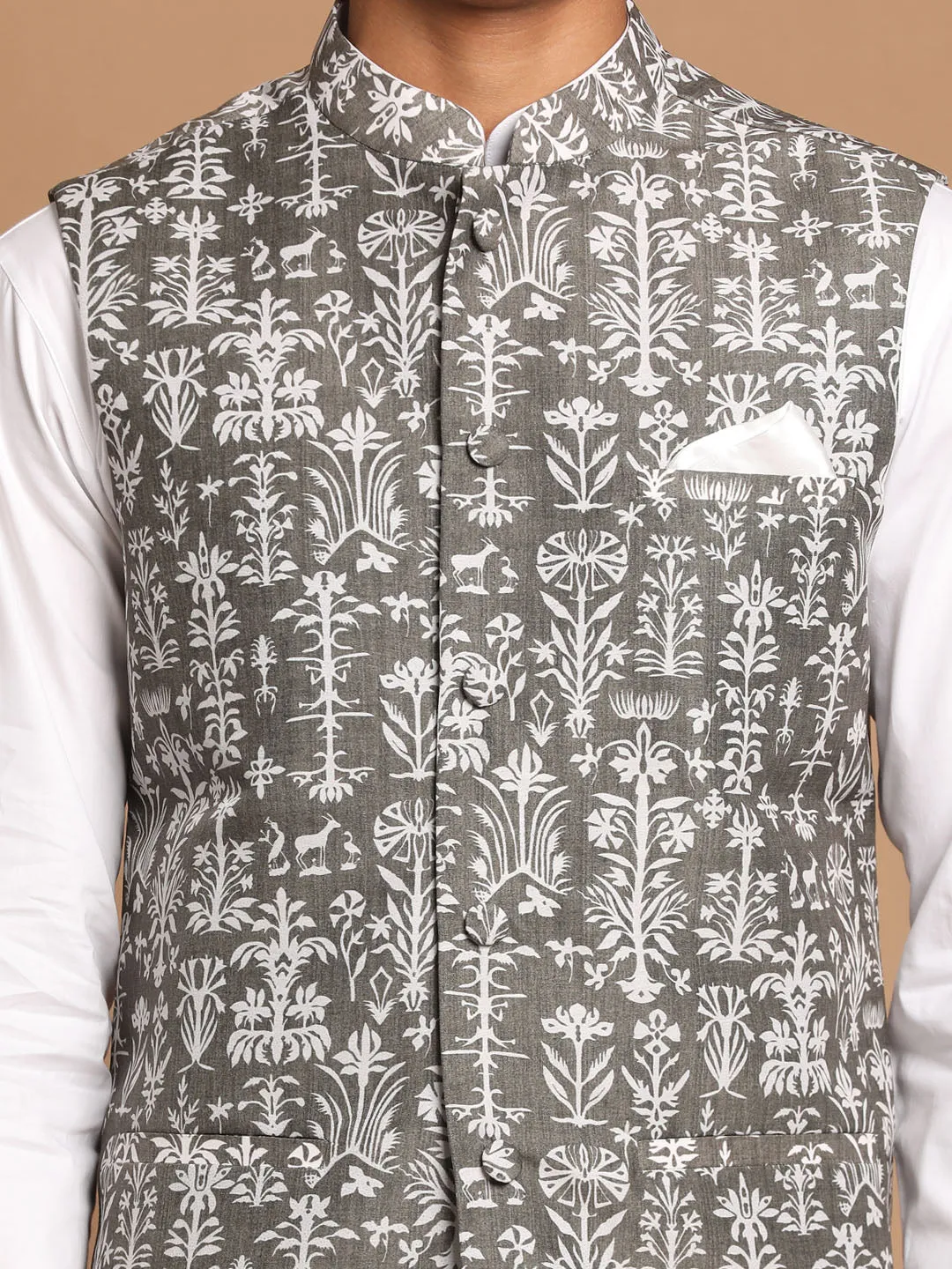 VASTRAMAY Men's Mehendi Green Nehru Jacket Set