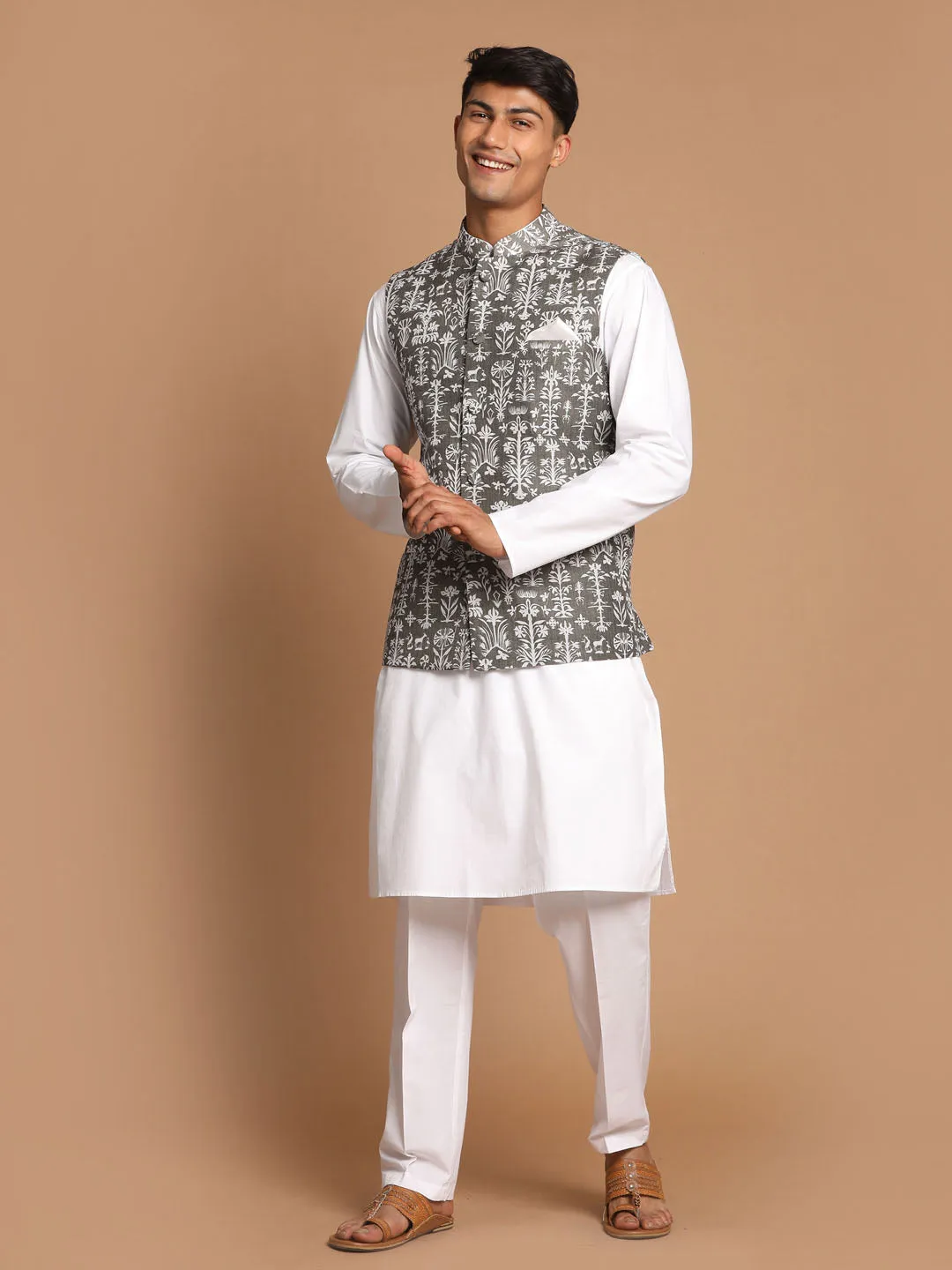 VASTRAMAY Men's Mehendi Green Nehru Jacket Set