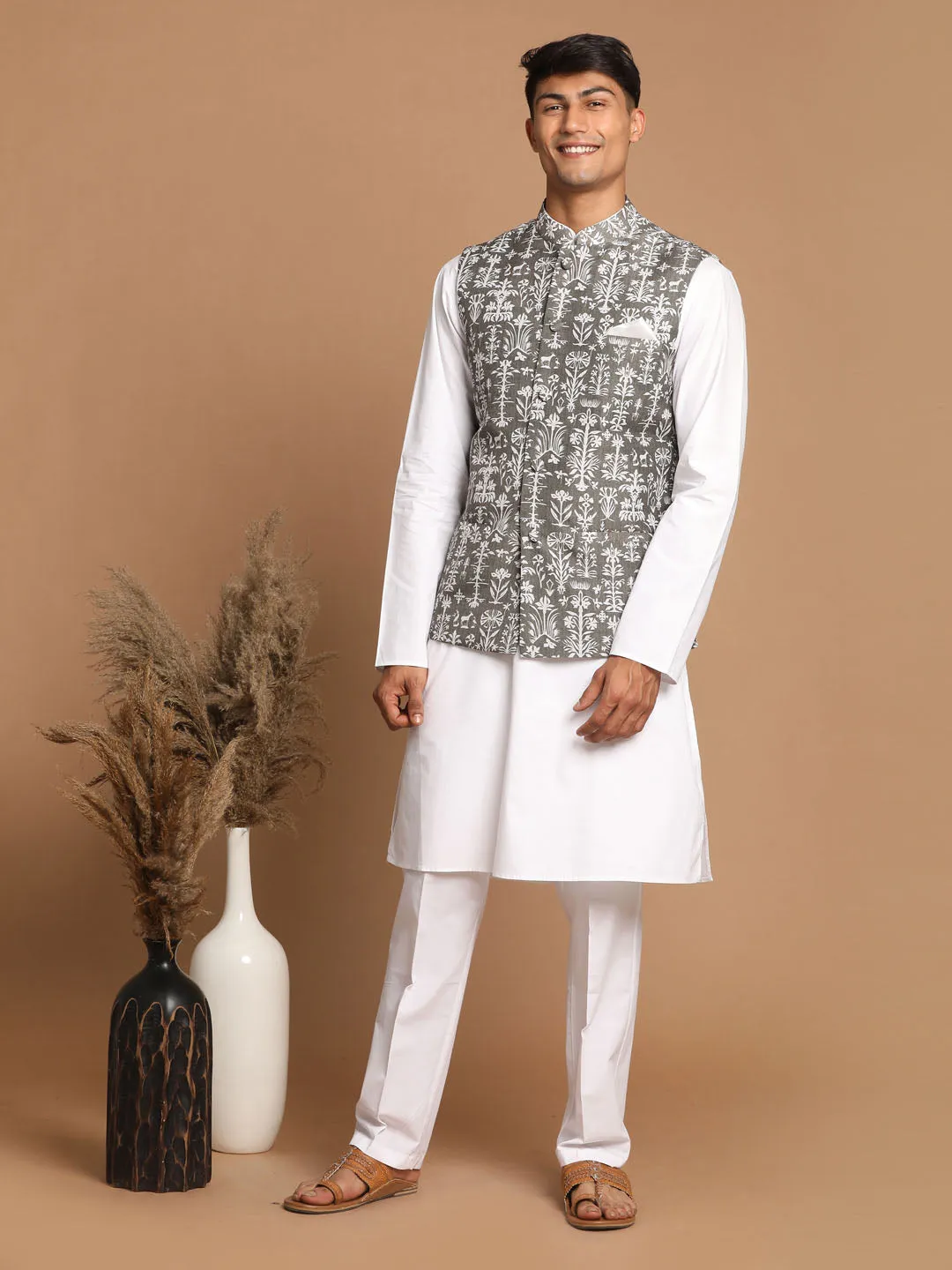 VASTRAMAY Men's Mehendi Green Nehru Jacket Set