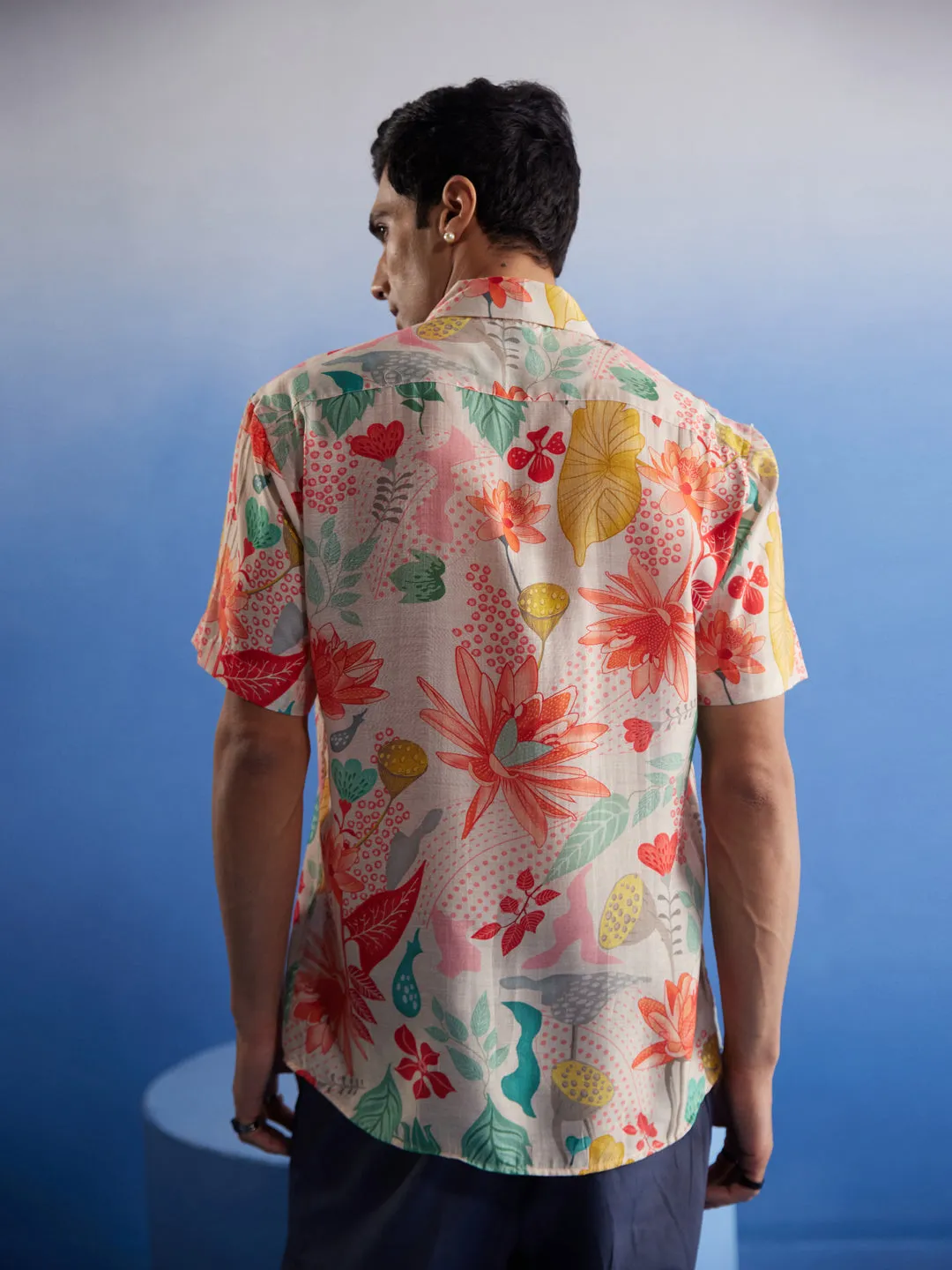 Vastramay Men's Multicolor Floral Printed Half Shirt