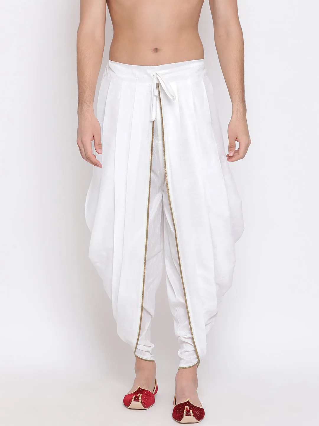 VASTRAMAY Men's White Silk Blend Dhoti Pant