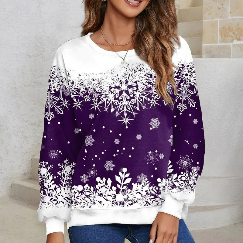 Women Xmas Snowflake Print Pullover