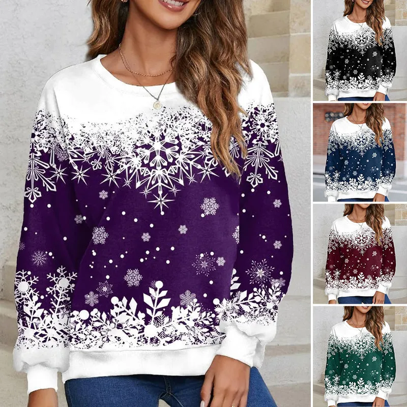 Women Xmas Snowflake Print Pullover