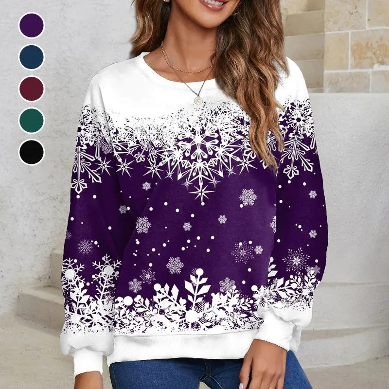 Women Xmas Snowflake Print Pullover