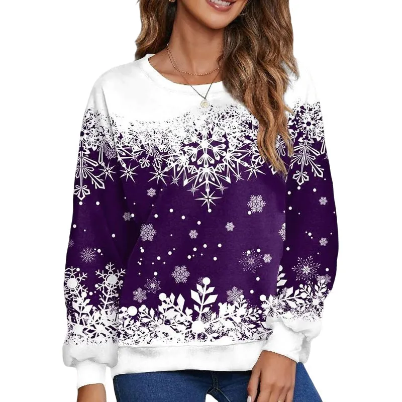 Women Xmas Snowflake Print Pullover